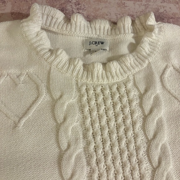 J. Crew Cable-knit hearts crewneck sweater 100% Cotton white size medium - Picture 7 of 14